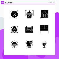 Group of 9 Modern Solid Glyphs Set for grid designer contact design home Editable Vector Design Elements