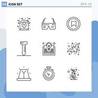 Modern Set of 9 Outlines Pictograph of bulb study google spike user Editable Vector Design Elements