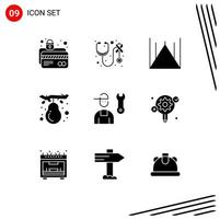 Mobile Interface Solid Glyph Set of 9 Pictograms of avatar fruit care fall pakistan mosque Editable Vector Design Elements