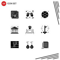 9 Universal Solid Glyph Signs Symbols of cap finance drink city football Editable Vector Design Elements