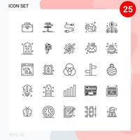 conjunto de 25 iconos de interfaz de usuario modernos signos de símbolos para elementos de diseño de vectores editables usb de dieta de herramienta de mancuerna de gimnasio