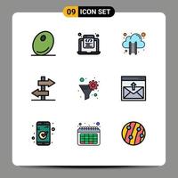 Set of 9 Modern UI Icons Symbols Signs for funnel data filter cloud computing journey board Editable Vector Design Elements