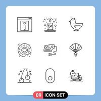 Pack of 9 Modern Outlines Signs and Symbols for Web Print Media such as iron electric duck sweets donut Editable Vector Design Elements