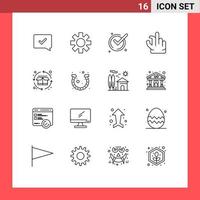 Universal Icon Symbols Group of 16 Modern Outlines of product cycle life cycle good cycle pinch Editable Vector Design Elements