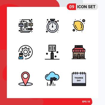 Pack of 9 creative Filledline Flat Colors of fast food programmer fruit process develop Editable Vector Design Elements