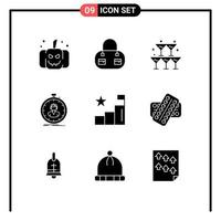 Set of 9 Vector Solid Glyphs on Grid for positions analytics wedding analysis timer Editable Vector Design Elements