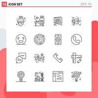 Group of 16 Modern Outlines Set for evil megaphone designer announce roza Editable Vector Design Elements