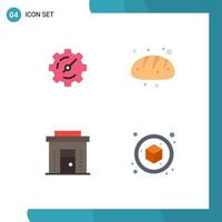 Modern Set of 4 Flat Icons and symbols such as gear ecommerce bakery food shop Editable Vector Design Elements