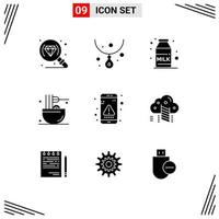 Universal Icon Symbols Group of 9 Modern Solid Glyphs of interaction app coffee snack food Editable Vector Design Elements