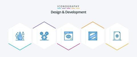 diseño y desarrollo 25 paquete de iconos azules que incluye diseño. caja. ideas programación. desarrollo vector