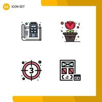 4 User Interface Filledline Flat Color Pack of modern Signs and Symbols of blue print film plan home start Editable Vector Design Elements