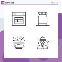 4 Universal Line Signs Symbols of design kitchen web flask line worker Editable Vector Design Elements