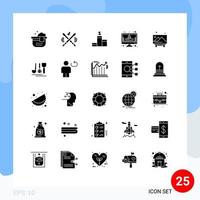 Group of 25 Modern Solid Glyphs Set for cutlery picture success image registration Editable Vector Design Elements