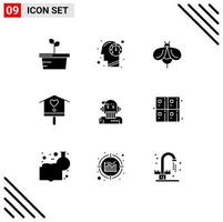 conjunto de 9 iconos de interfaz de usuario modernos signos de símbolos para asesor primavera abeja casa pájaro elementos de diseño vectorial editables vector