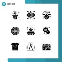 User Interface Pack of 9 Basic Solid Glyphs of parabola car vision antenna sports Editable Vector Design Elements