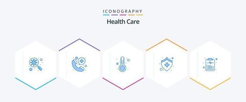 cuidado de la salud 25 paquete de iconos azules que incluye el documento. temperatura blindaje. médico vector