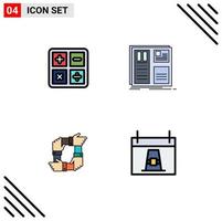 Pack of 4 Modern Filledline Flat Colors Signs and Symbols for Web Print Media such as back to school teamwork formula interface collaboration Editable Vector Design Elements