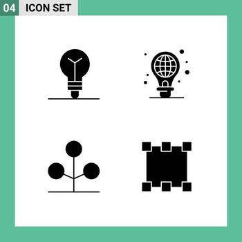 Pack of 4 Modern Solid Glyphs Signs and Symbols for Web Print Media such as bulb nature protection light bulb path Editable Vector Design Elements