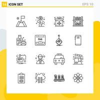 User Interface Pack of 16 Basic Outlines of briefcase player present building ball Editable Vector Design Elements