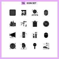 Universal Icon Symbols Group of 16 Modern Solid Glyphs of packaging scanner team performance scan identity Editable Vector Design Elements