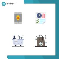 Editable Vector Line Pack of 4 Simple Flat Icons of application time location document bath Editable Vector Design Elements