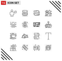 Set of 16 Modern UI Icons Symbols Signs for apron building security house payment Editable Vector Design Elements