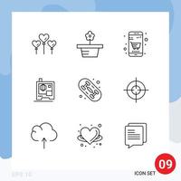 9 Universal Outlines Set for Web and Mobile Applications target board business skate printing Editable Vector Design Elements