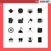 Editable Vector Line Pack of 16 Simple Solid Glyphs of file vehicles internet transportation land Editable Vector Design Elements