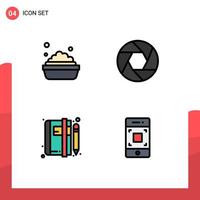 4 Creative Icons Modern Signs and Symbols of bowl article aperture photo news Editable Vector Design Elements