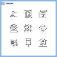 Pictogram Set of 9 Simple Outlines of building note document knowledge document Editable Vector Design Elements