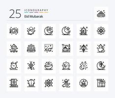 eid mubarak paquete de iconos de 25 líneas que incluye estrella. media luna musulmán. musulmán. luna vector