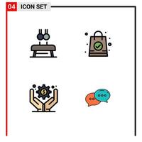 Mobile Interface Filledline Flat Color Set of 4 Pictograms of exercise business management rings bag chat Editable Vector Design Elements