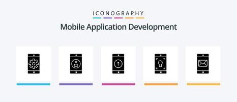 Mobile Application Development Glyph 5 Icon Pack Including application. mobile application. application. mobile. sent. Creative Icons Design vector