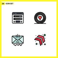 Group of 4 Modern Filledline Flat Colors Set for flowchart communication sitemap heart email Editable Vector Design Elements