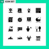 User Interface Pack of 16 Basic Solid Glyphs of document rank plant office achievement Editable Vector Design Elements