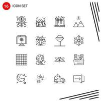 16 Thematic Vector Outlines and Editable Symbols of computer nature festival mountain system Editable Vector Design Elements