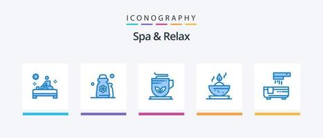 spa y relax blue 5 icon pack que incluye baño. vela en un tazón. relajación. vela. bienestar. diseño de iconos creativos vector