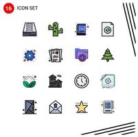 Modern Set of 16 Flat Color Filled Lines and symbols such as gear sync book file tool Editable Creative Vector Design Elements