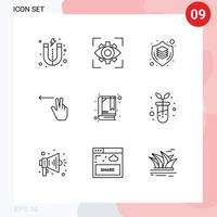 Pictogram Set of 9 Simple Outlines of booklet left brain gesture thinking Editable Vector Design Elements