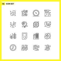 Group of 16 Modern Outlines Set for leaf power business petrol energy Editable Vector Design Elements