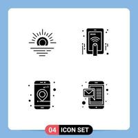 Set of 4 Modern UI Icons Symbols Signs for sun location hand gesture email Editable Vector Design Elements