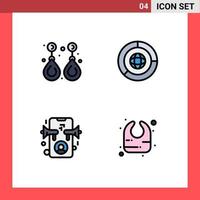 Mobile Interface Filledline Flat Color Set of 4 Pictograms of earring ad jewelry coin marketing Editable Vector Design Elements