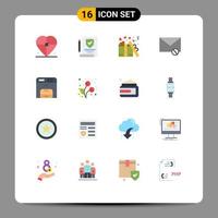 Set of 16 Modern UI Icons Symbols Signs for copy sms gift message envelope Editable Pack of Creative Vector Design Elements