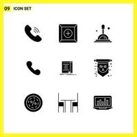 Pack of 9 Modern Solid Glyphs Signs and Symbols for Web Print Media such as flag money deep search cash call Editable Vector Design Elements