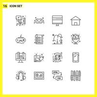 Stock Vector Icon Pack of 16 Line Signs and Symbols for joystick house computer home building Editable Vector Design Elements