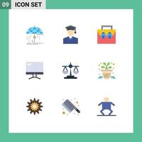 9 User Interface Flat Color Pack of modern Signs and Symbols of pc device bag monitor toolkit Editable Vector Design Elements