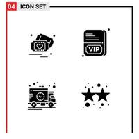 4 Universal Solid Glyph Signs Symbols of ticket transport wedding vip firecracker Editable Vector Design Elements