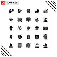 Editable Vector Line Pack of 25 Simple Solid Glyphs of picture camera wine tablet medical Editable Vector Design Elements