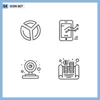 Set of 4 Commercial Filledline Flat Colors pack for chart camera analytics mobile webcam Editable Vector Design Elements