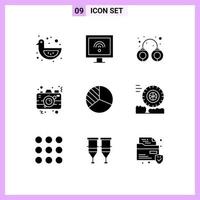 Set of 9 Modern UI Icons Symbols Signs for diagram picture criminal photo camera Editable Vector Design Elements